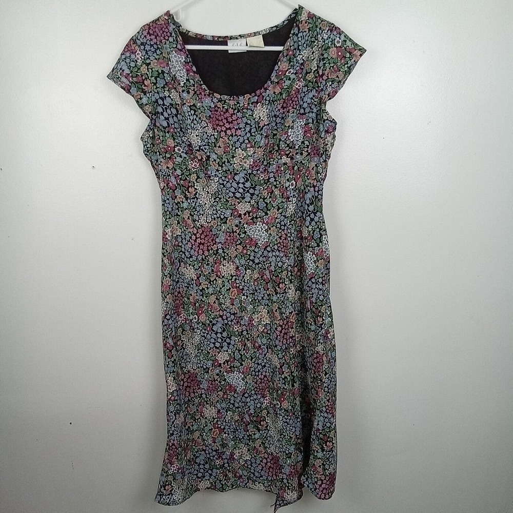Vintage Floral Midi Dress Women's Size 12 Multicolor Cottagecore Prairie 80s CLC